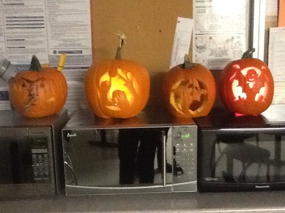 A few of our employees carved up some pumpkins. 